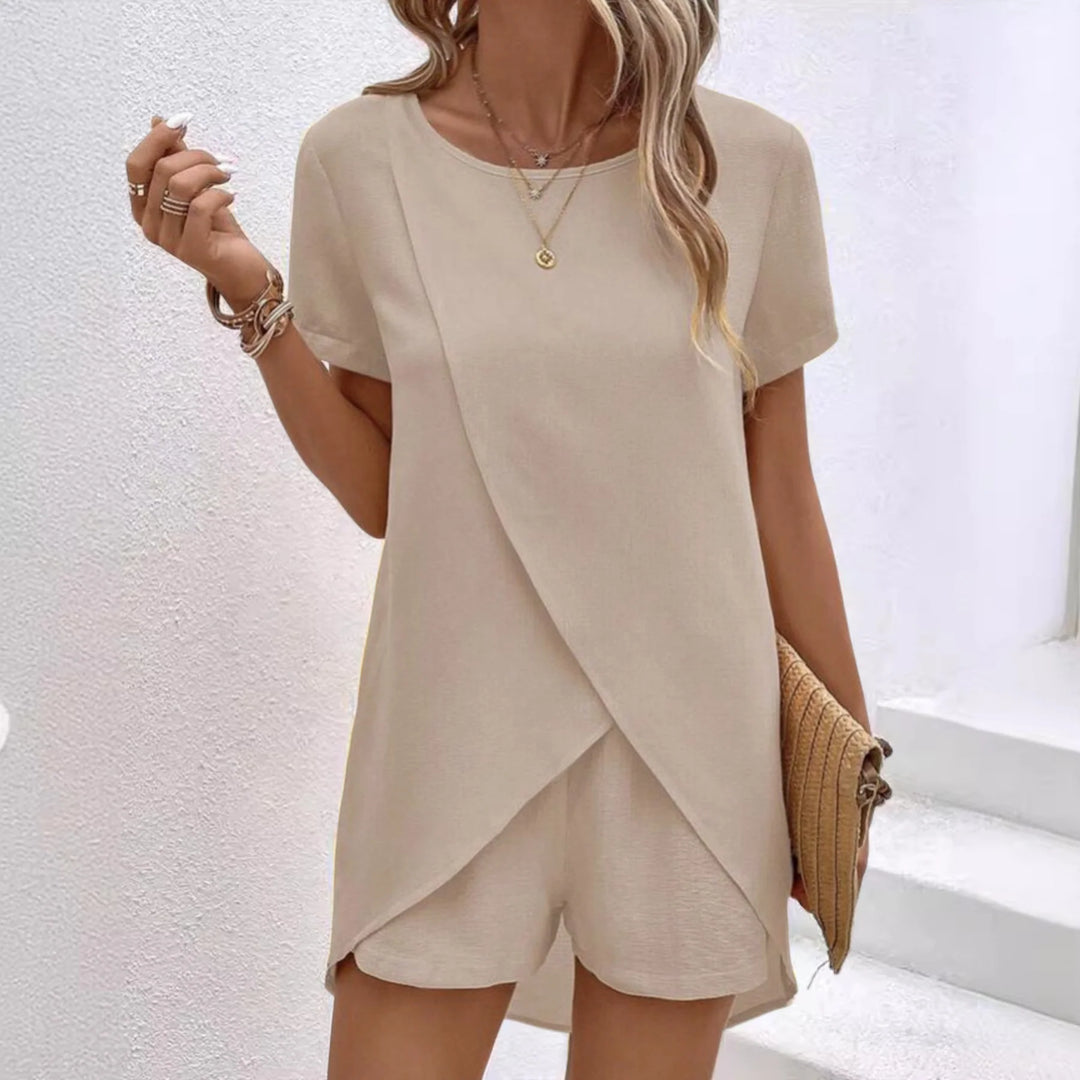 Summer Co-ord Lounge Set – Draped Short Sleeve Two-Piece Outfit