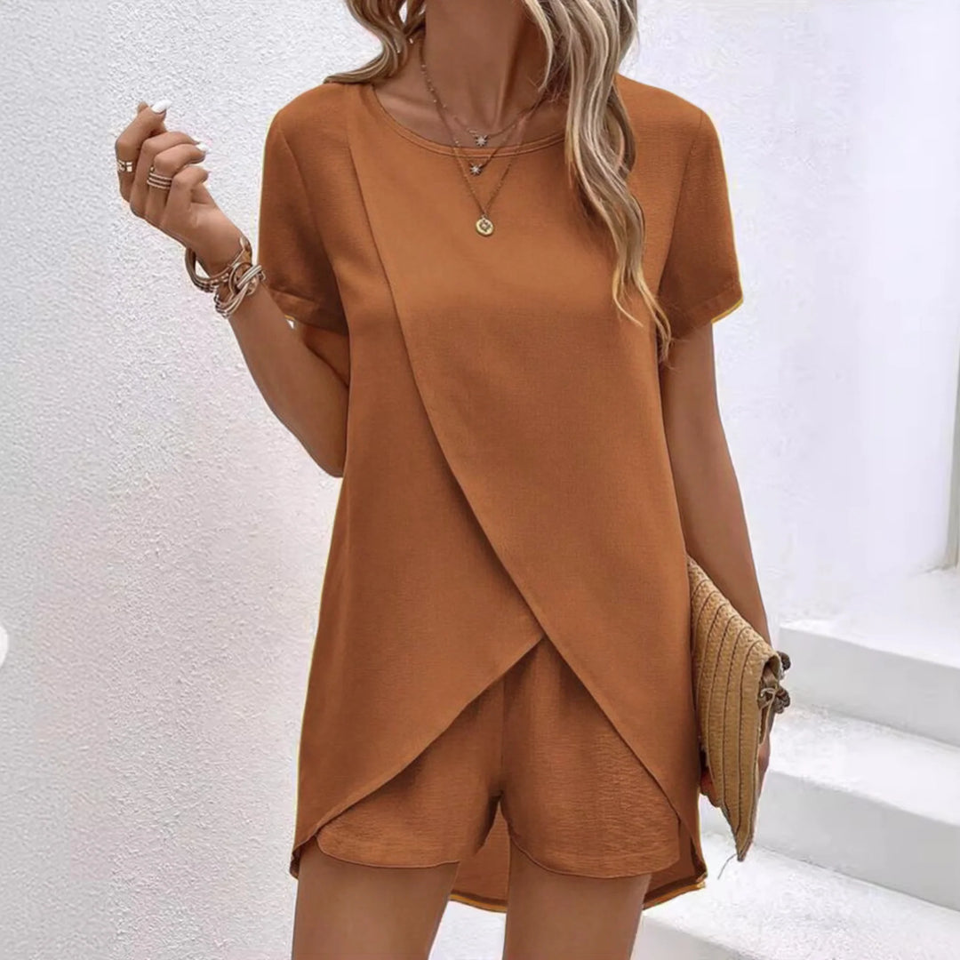 Summer Co-ord Lounge Set – Draped Short Sleeve Two-Piece Outfit
